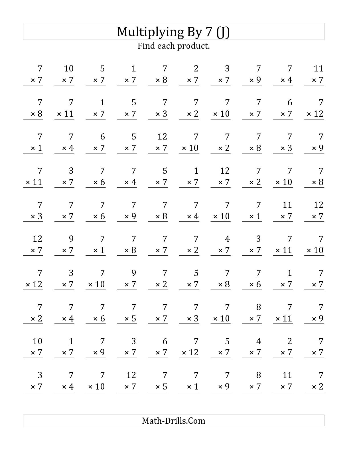 Multiplication Worksheets by 7 Image