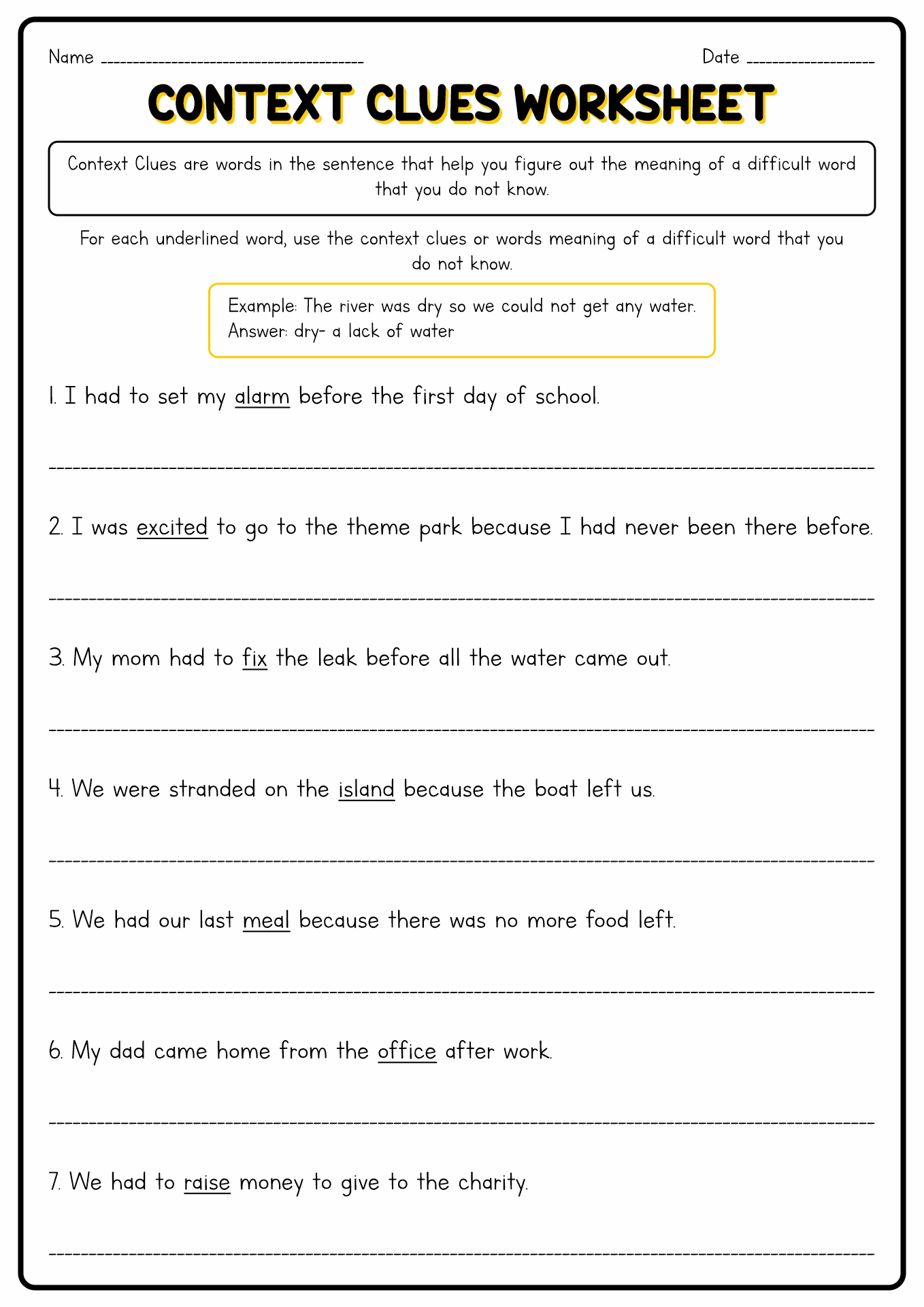 Printable Context Clues Worksheets 9th Grade