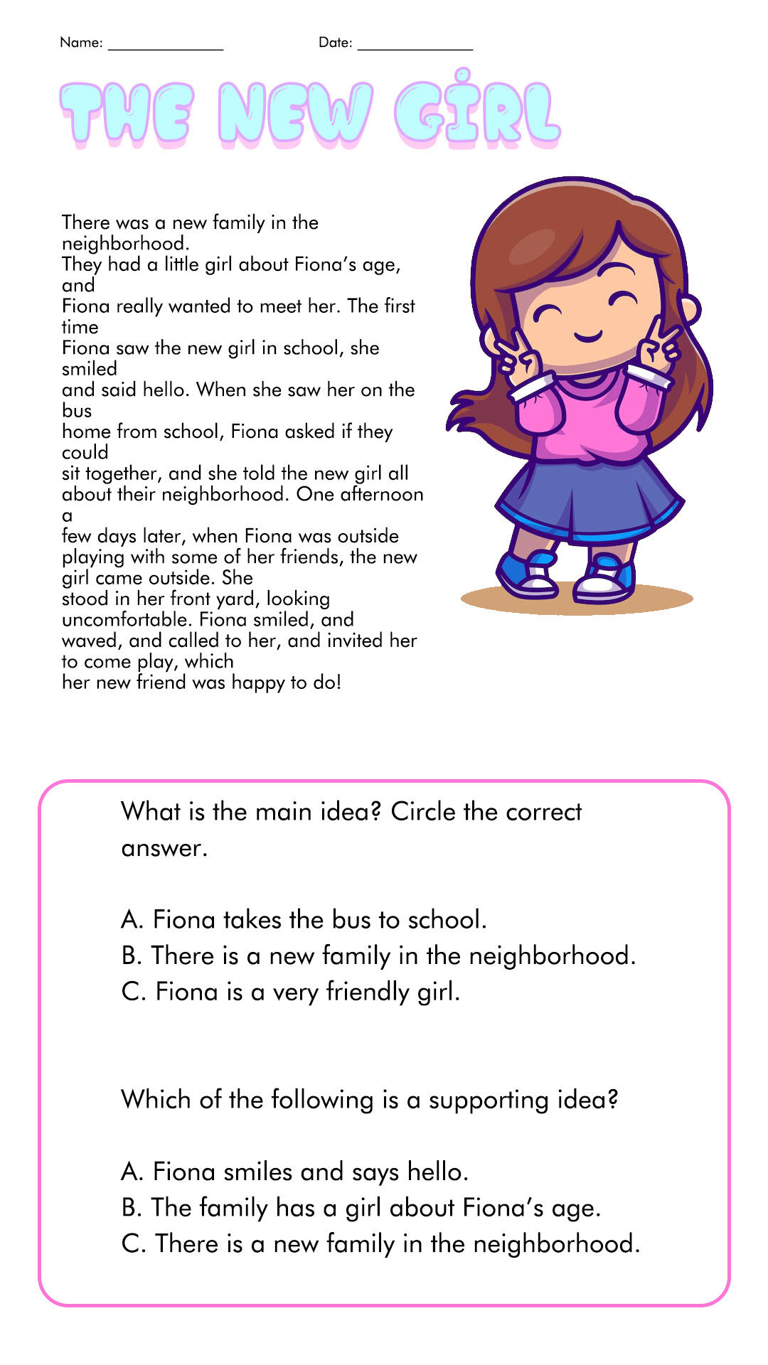 Short Story with Questions 2nd Grade Reading Comprehension Image