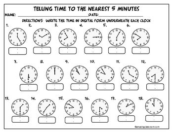 Telling Time to the Nearest Five Minutes Image