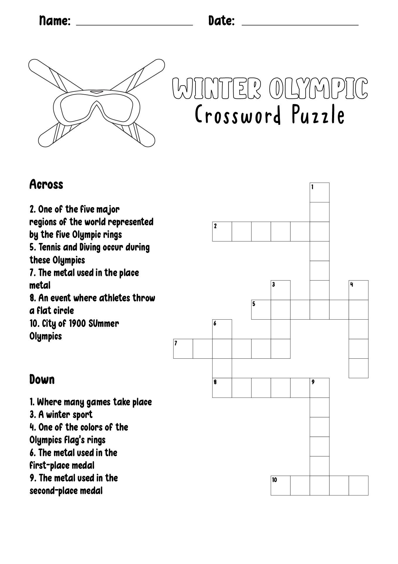 Winter Olympic Crossword Puzzle 186871 