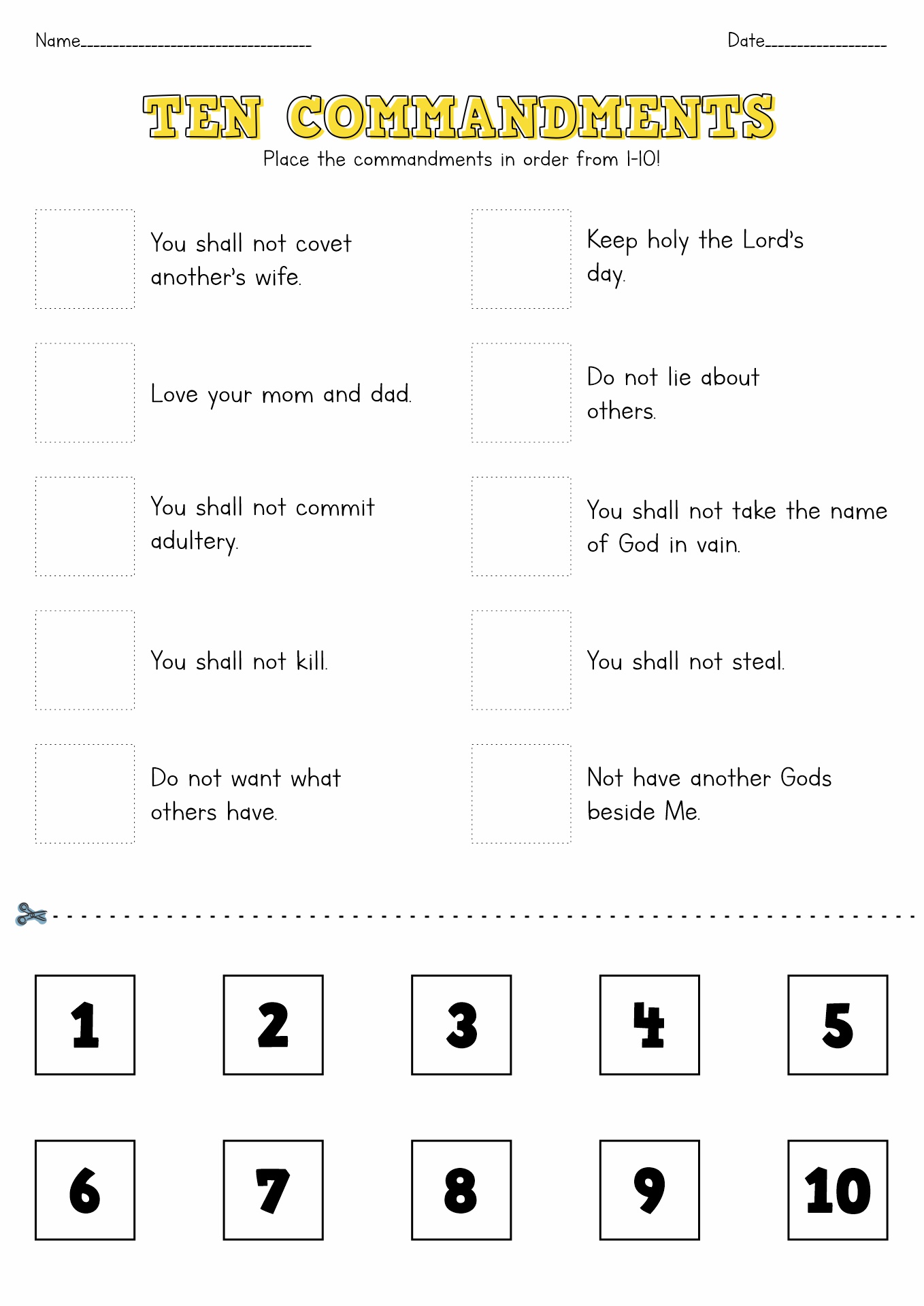 10 Commandments Printable Worksheets Image