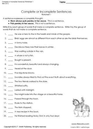 4th Grade Sentences Worksheets Image