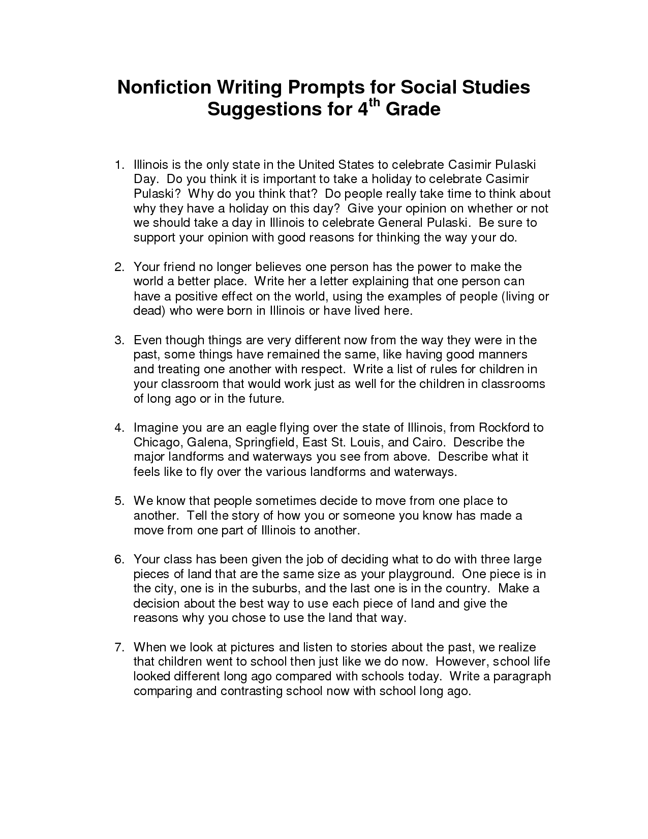 Writing Prompts For 4th Grade