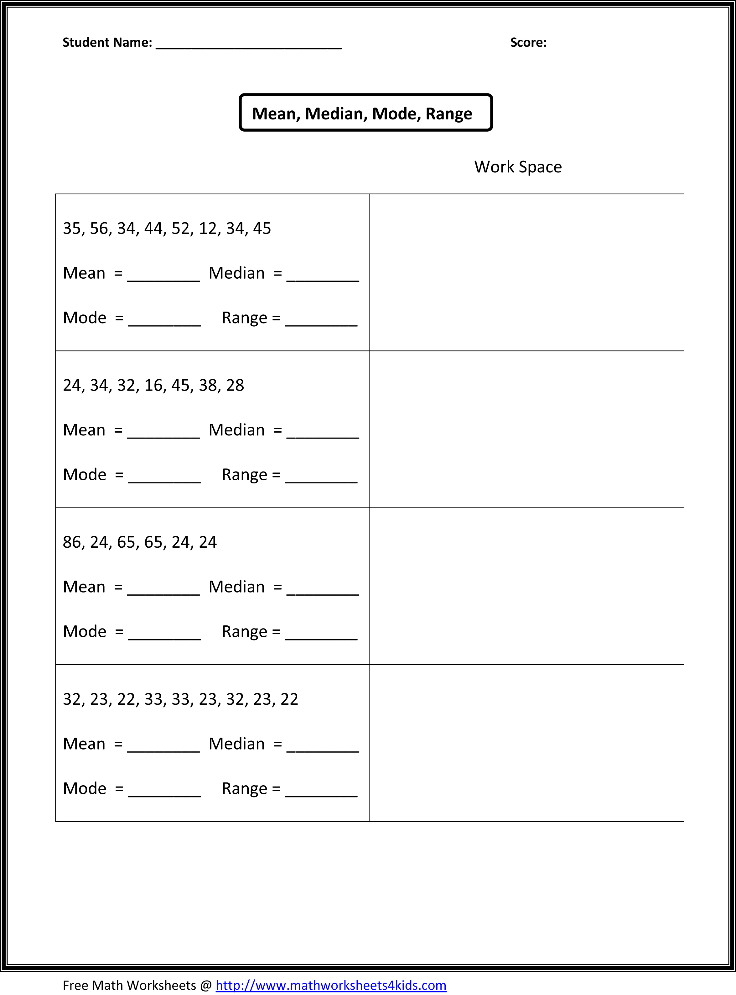 6th Grade Math Worksheets Mean Median Mode Image
