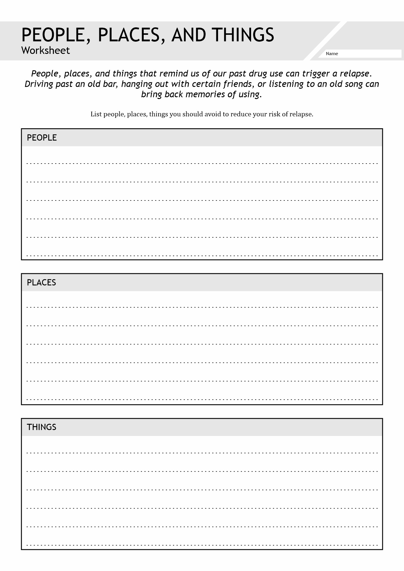 Addiction Recovery Worksheets Image