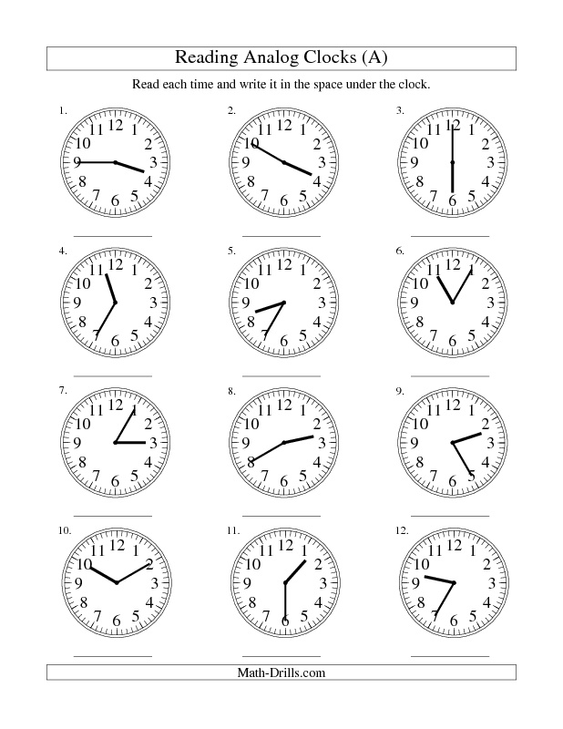 Analog Clock Time to the Minute Worksheets Image