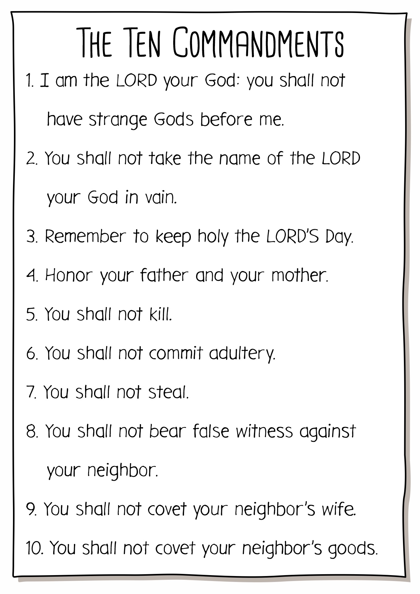Catholic Ten Commandments for Kids Printable Image