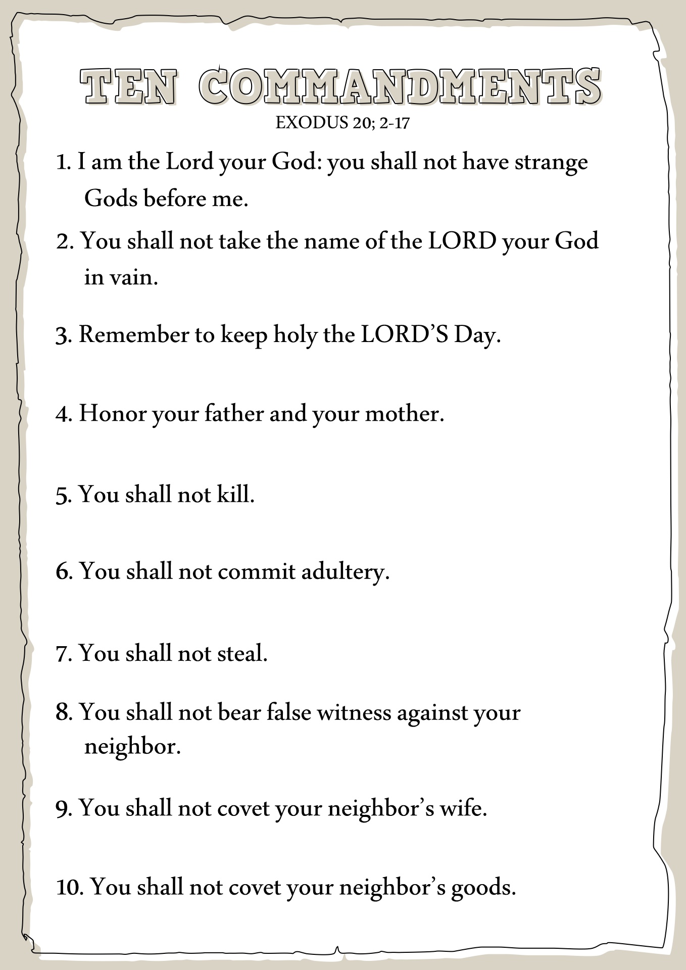 Catholic Ten Commandments Printable Image