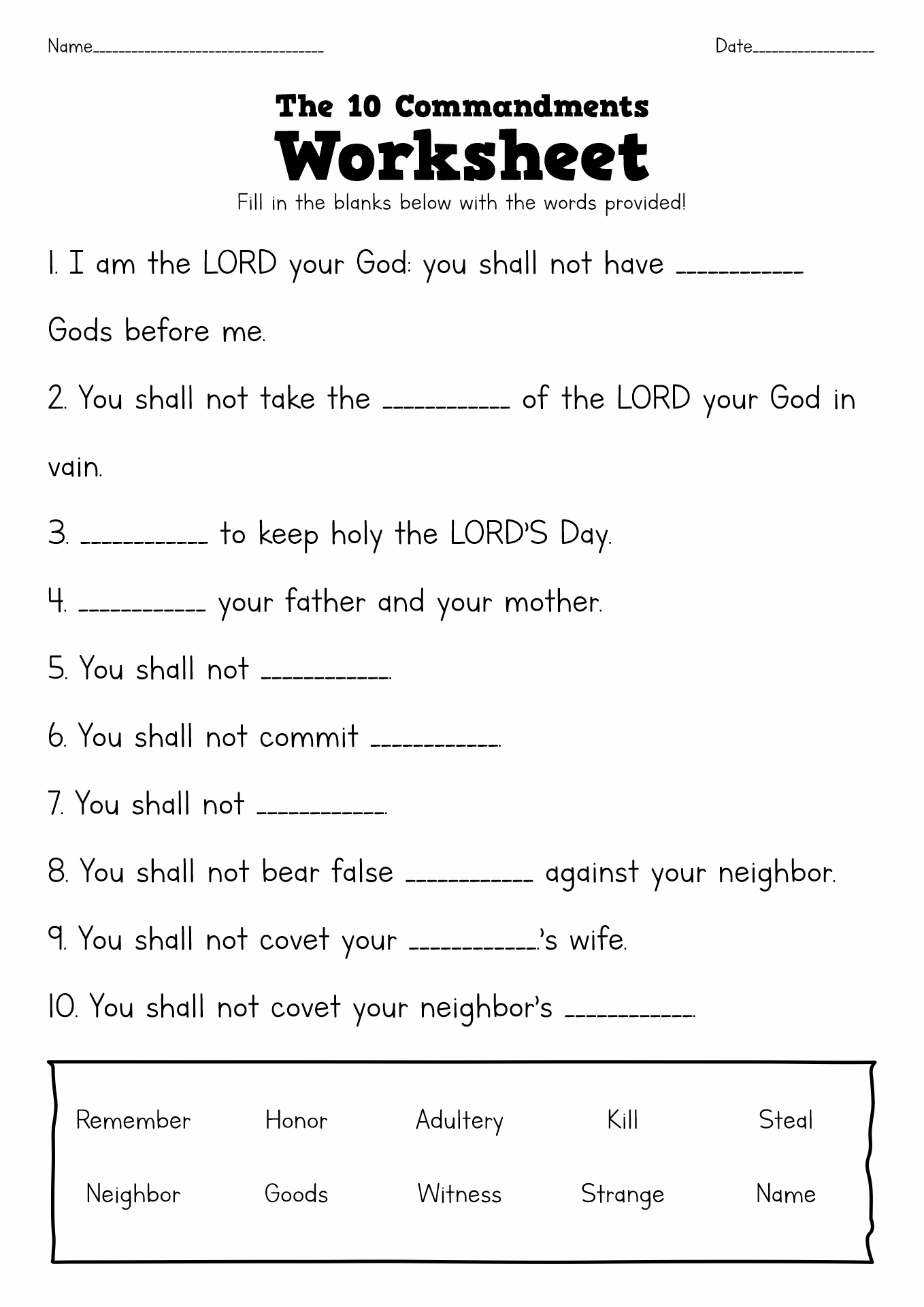 Catholic Ten Commandments Printable Catholic Ten Commandments Printable