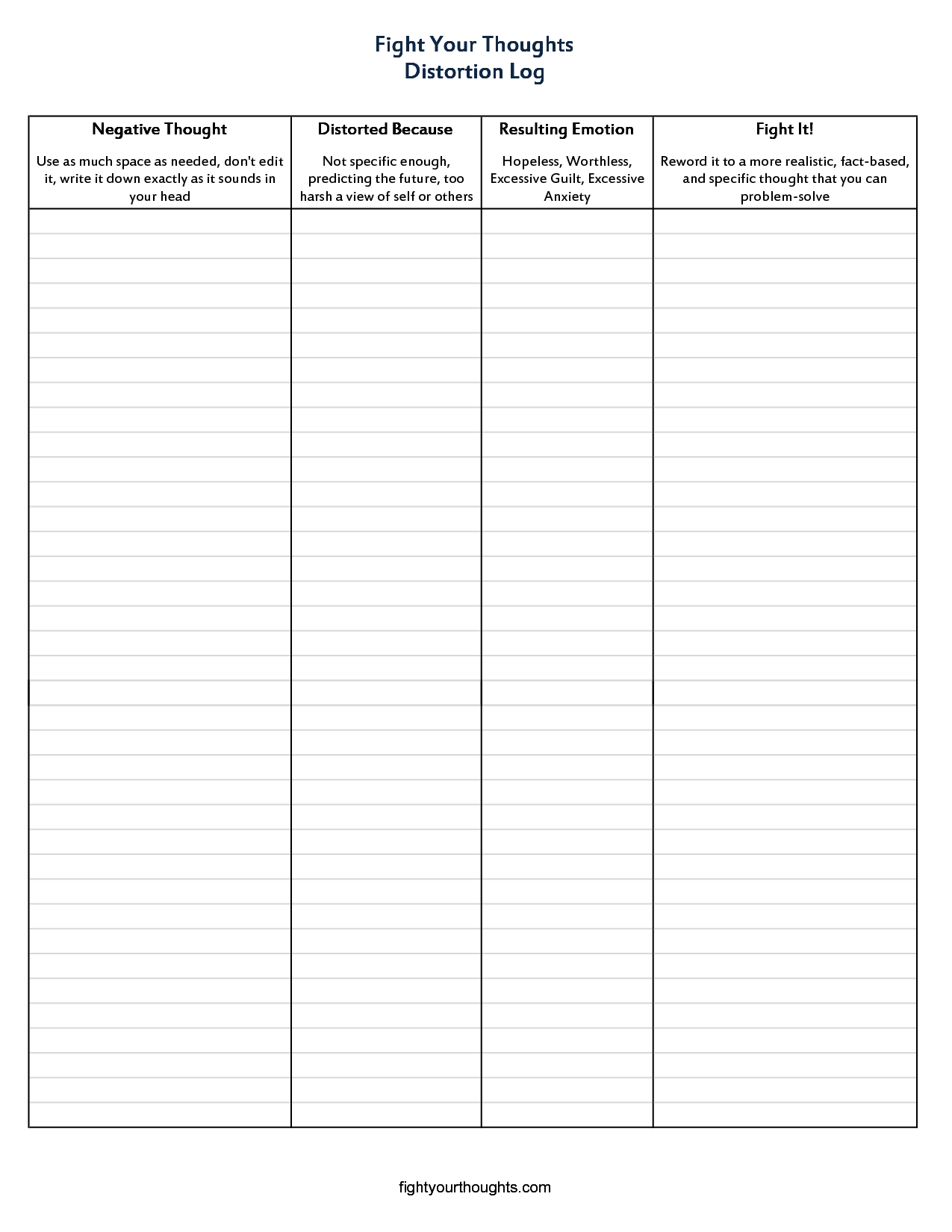 15 Best Images of Therapy Worksheets Depression Thought ...