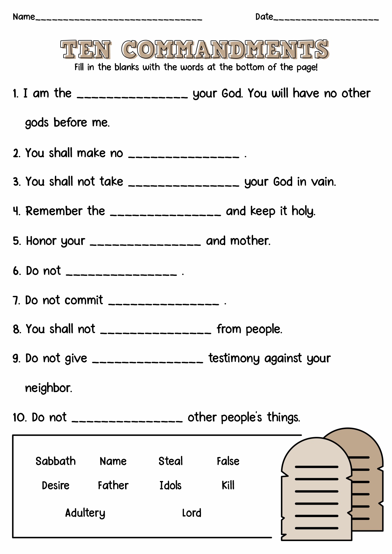 Free Printable 10 Commandments Printable Worksheets Www inf inet