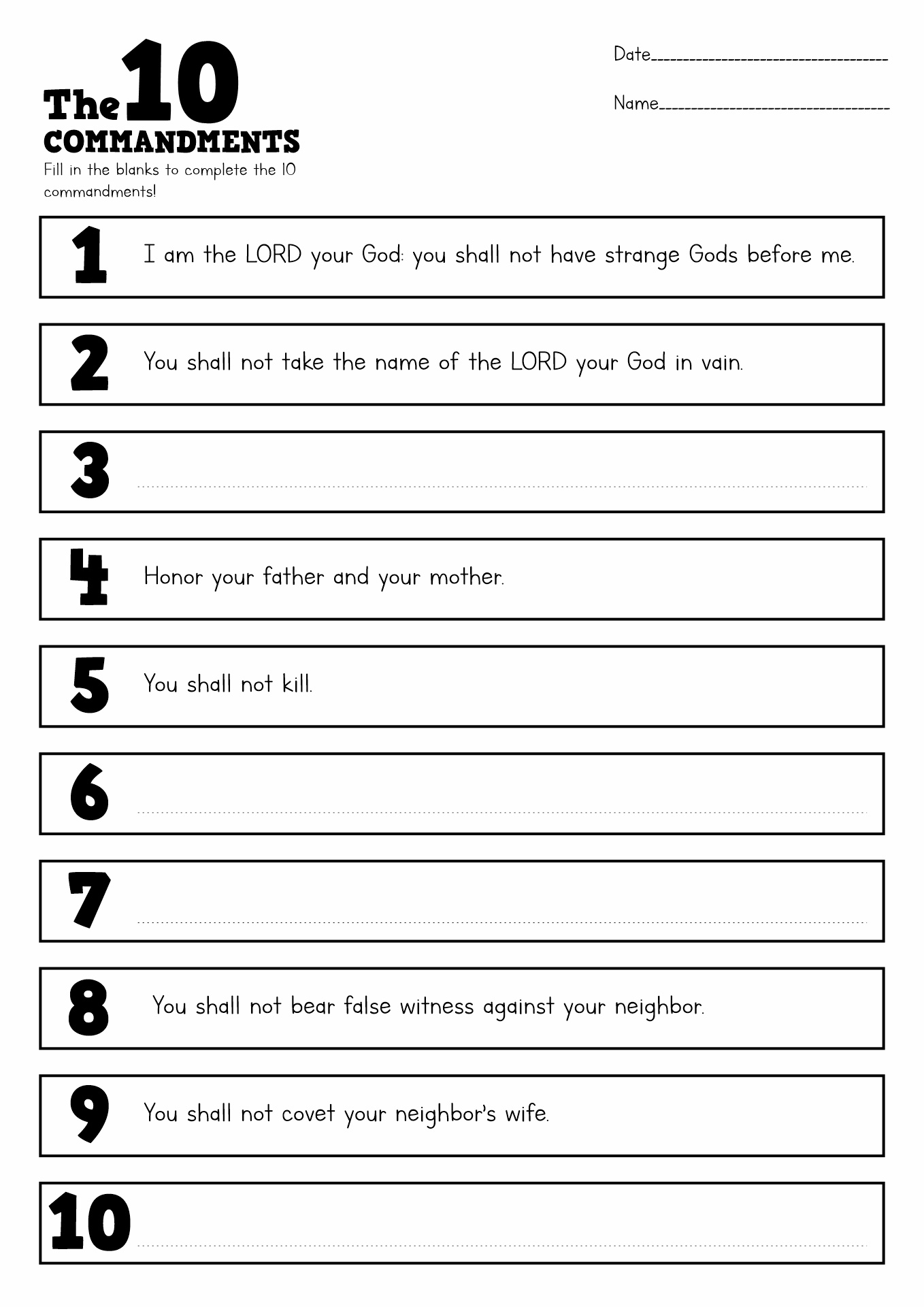 Free Printable Bible Ten Commandments Worksheets Image