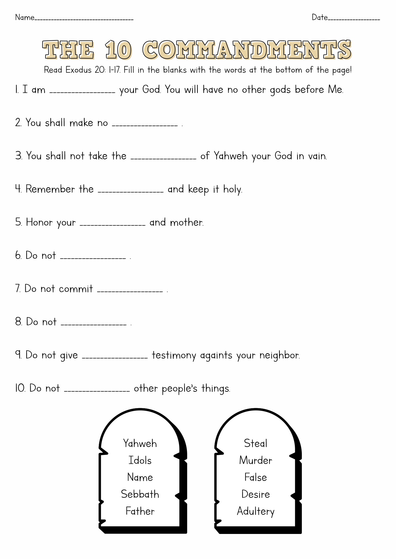 Free Printable Ten Commandments Worksheets Image
