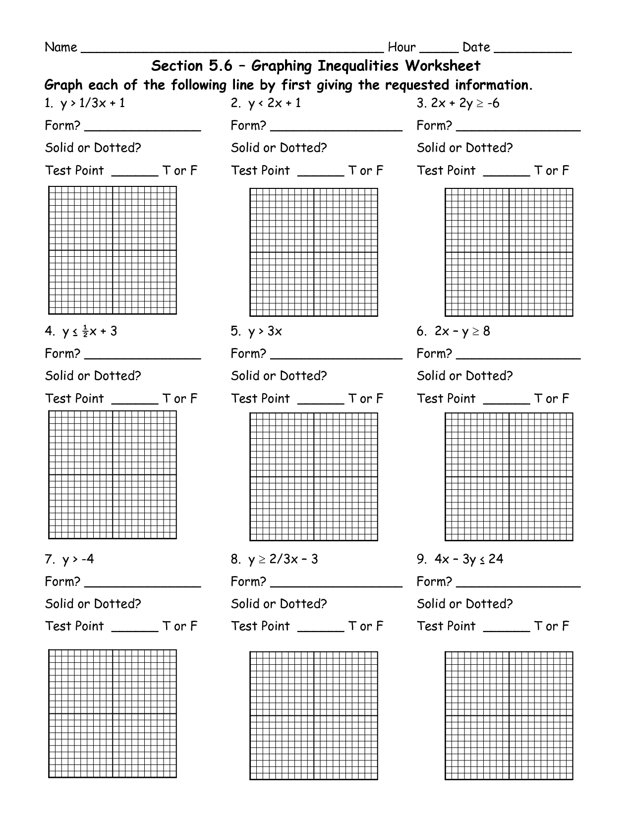 Inequality Graphing Worksheet Image