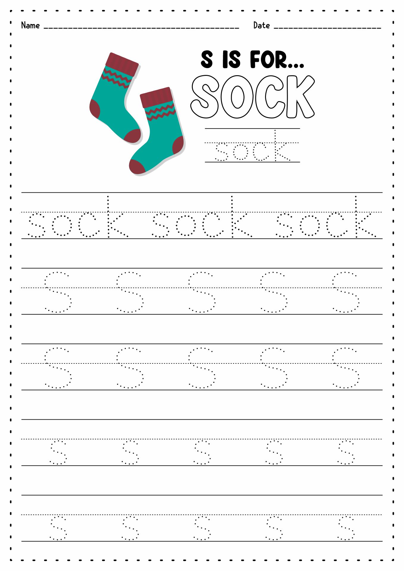 Letter SS Tracing Worksheets
