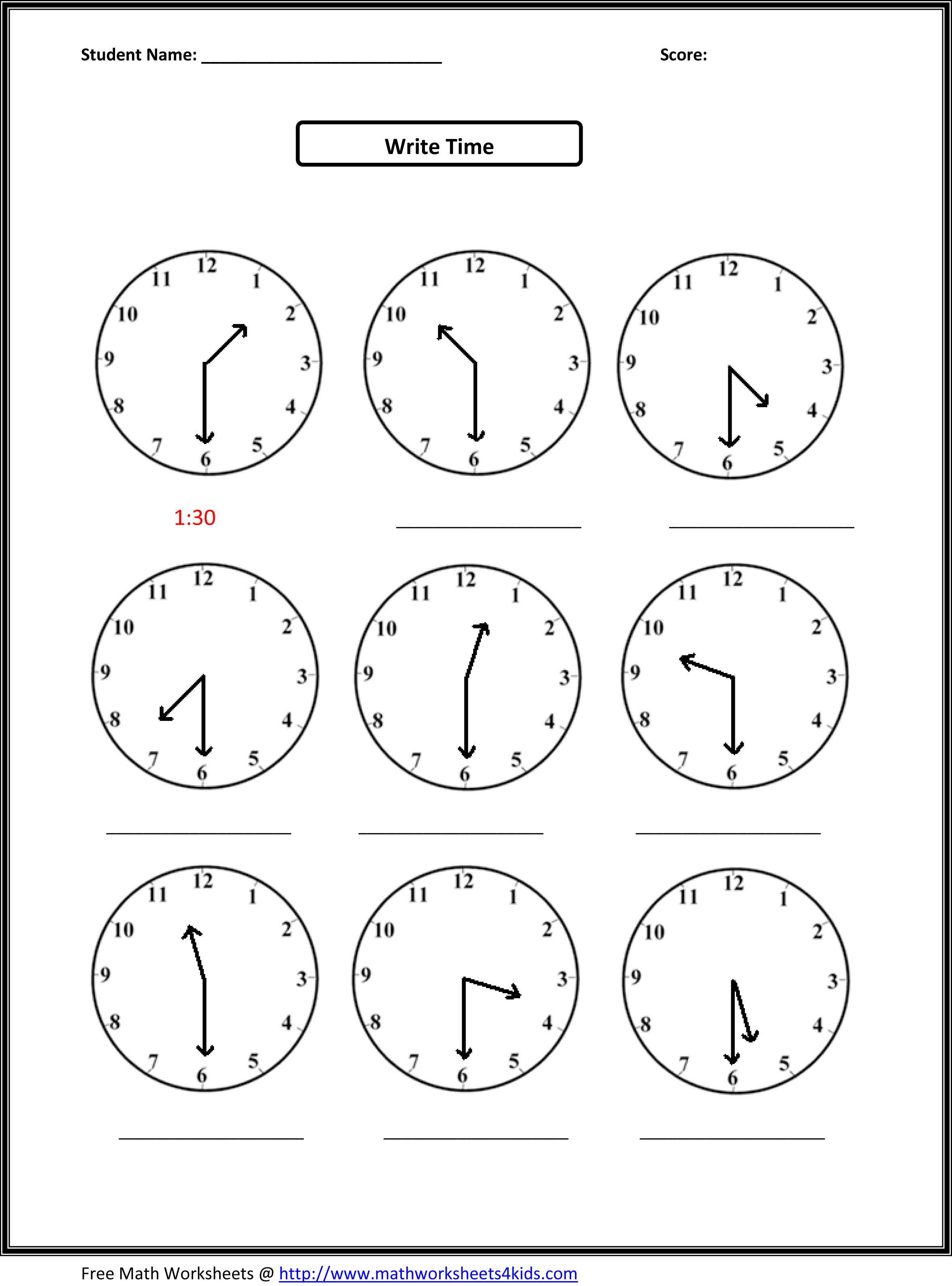 Clock Time Worksheets 2nd Grade