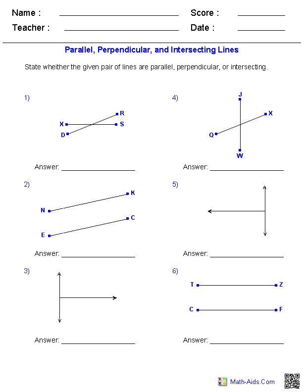 Parallel and Intersecting Lines Worksheets Image