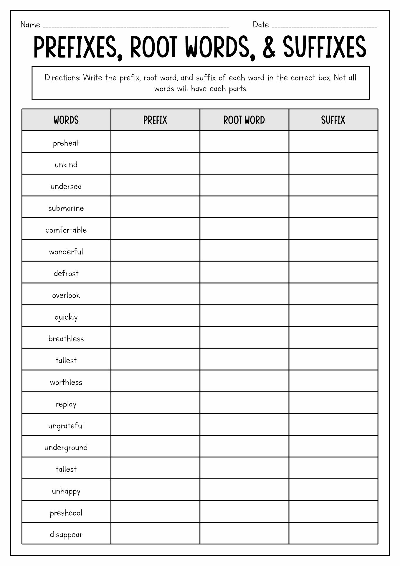 Prefix Suffix Worksheets