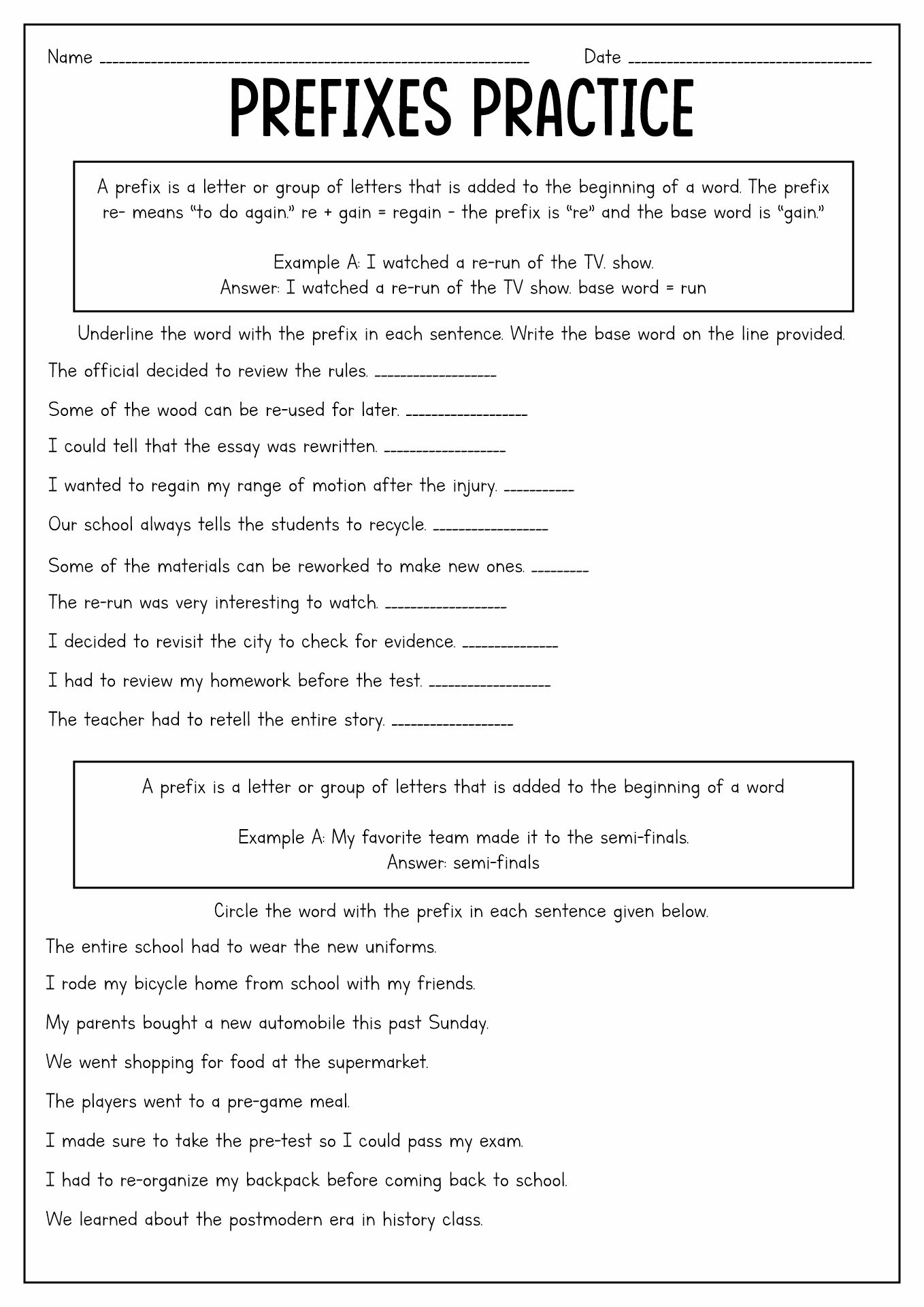 Prefix Worksheets 5th Grade Image