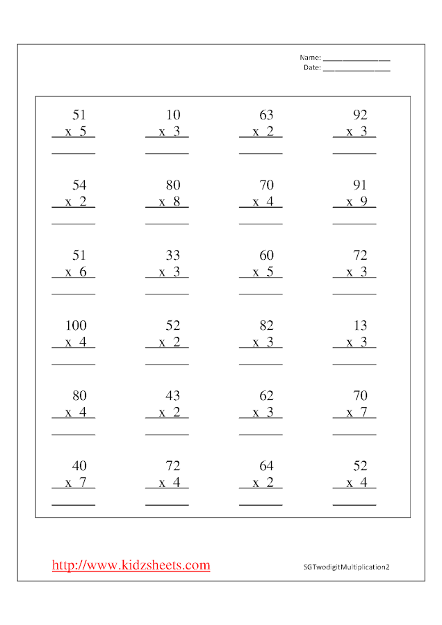 Printable Multiplication Worksheets Grade 4 Image