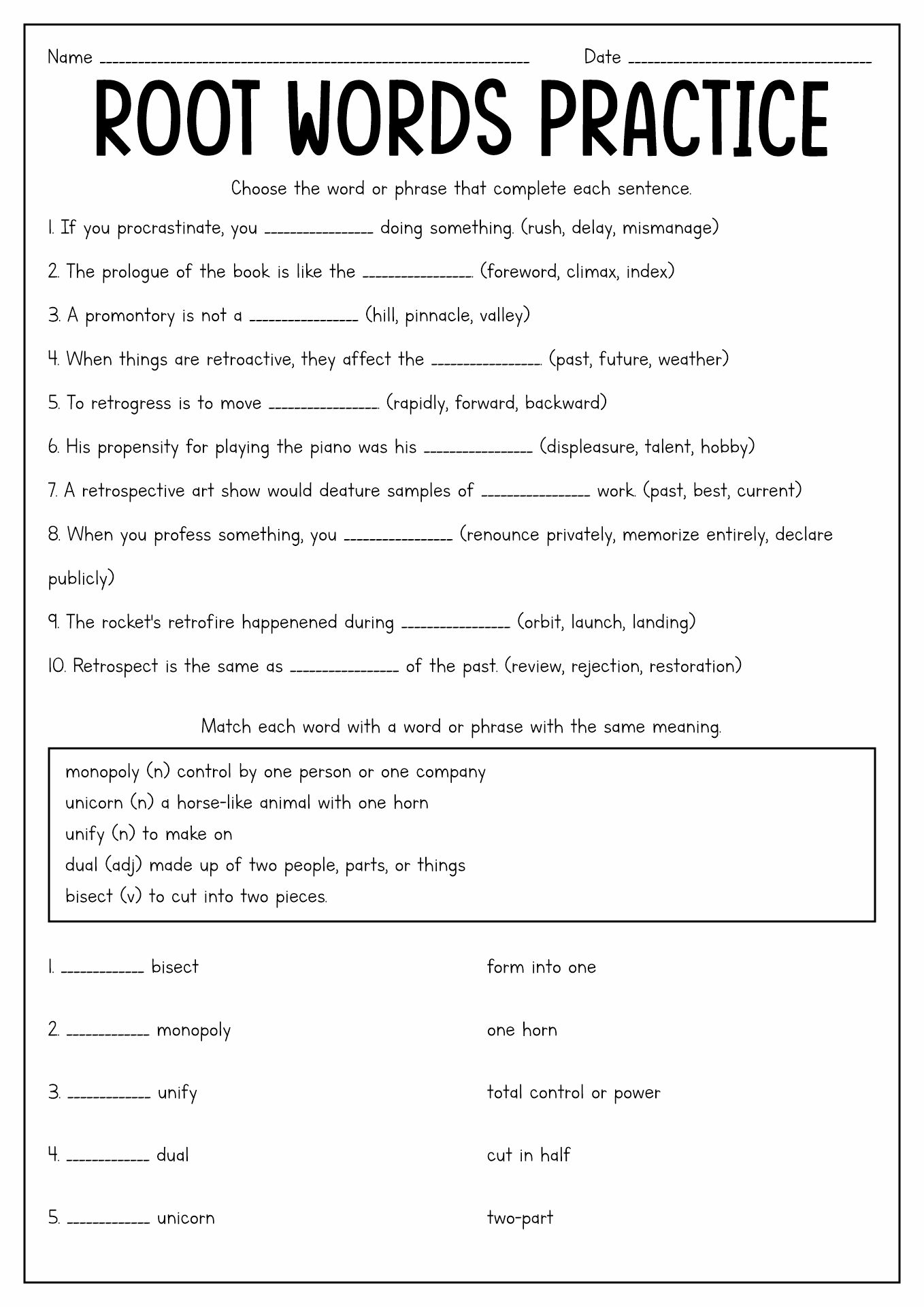 Red Hot Root Word Worksheets