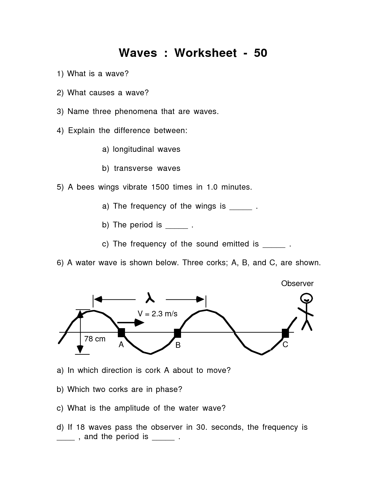 Wave Worksheets Physics