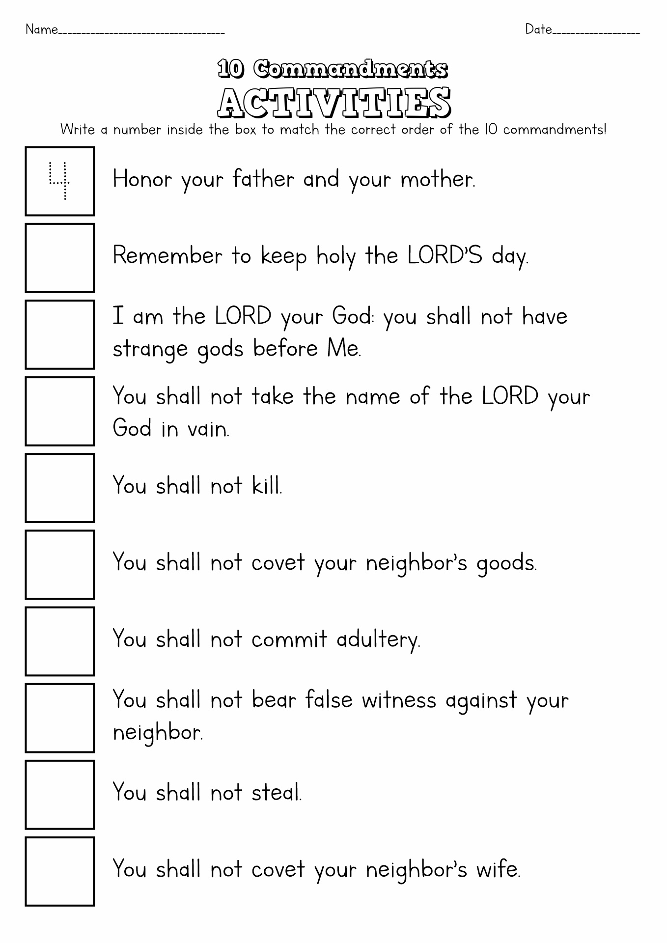 Ten Commandments Activities Image