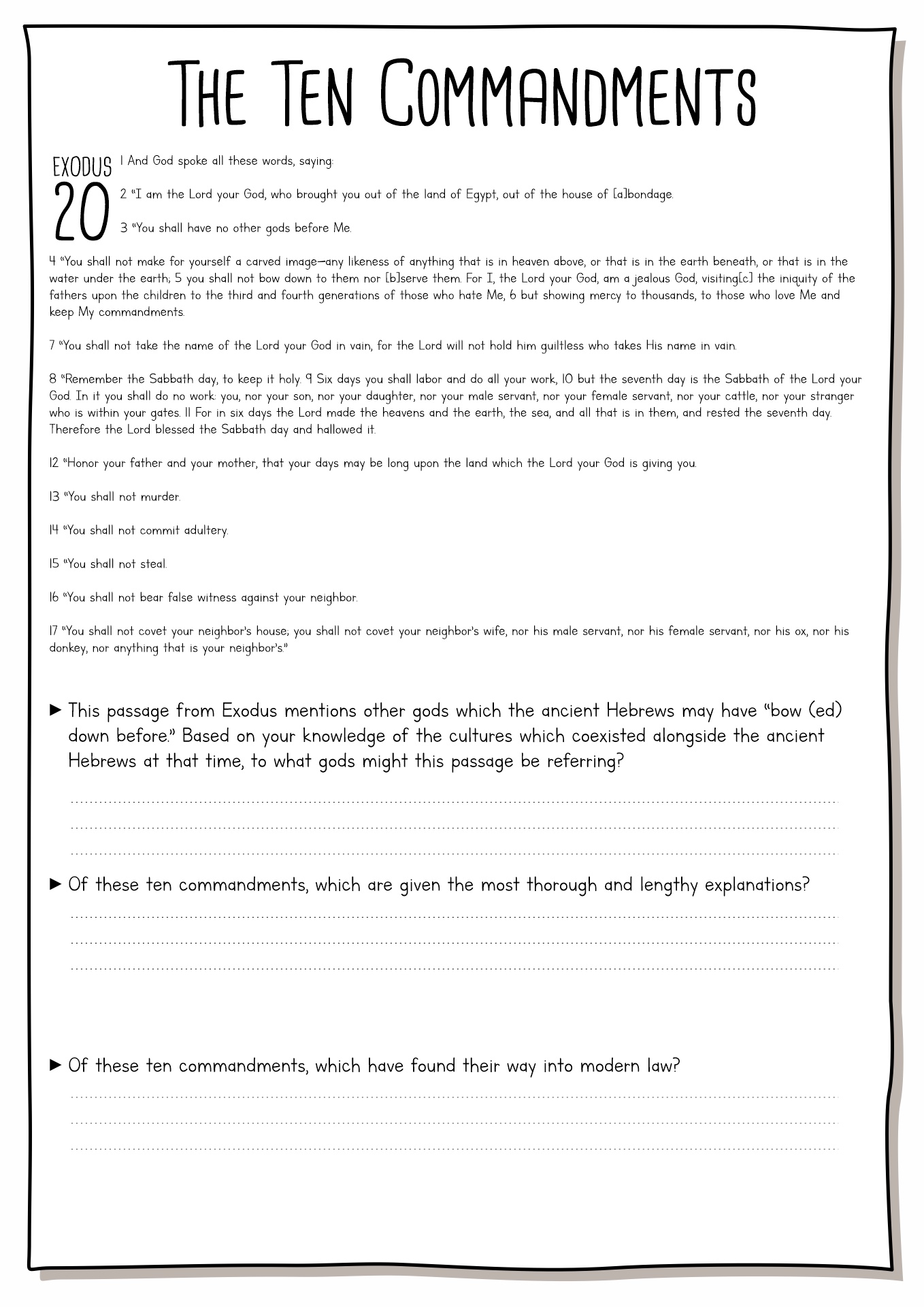 Ten Commandments Worksheets Image