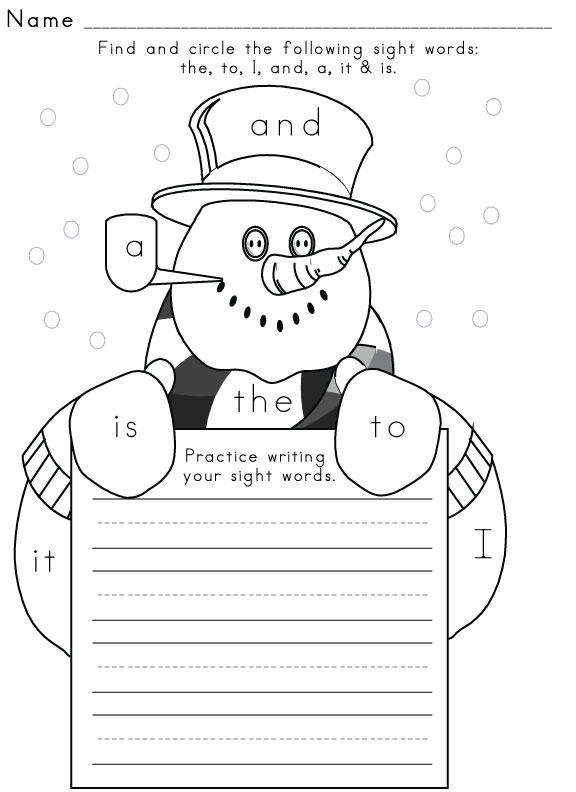 Winter Sight Word Worksheets Image