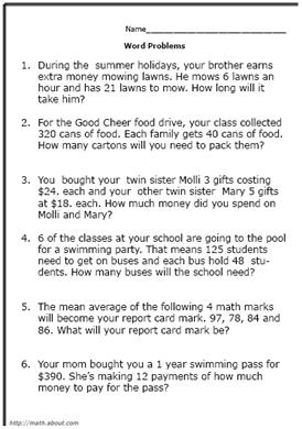 5th Grade Math Word Problems Worksheets Image