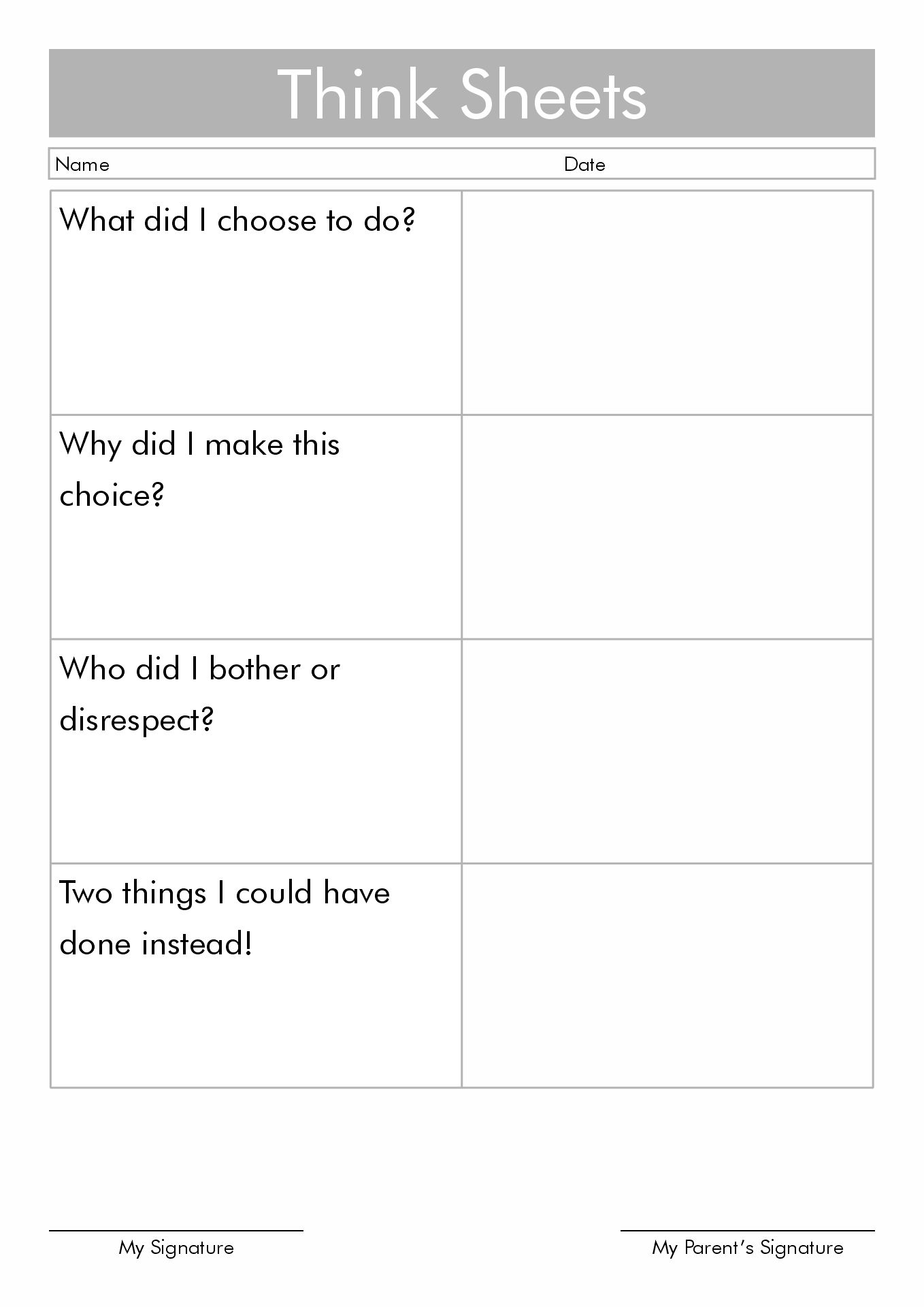 16 Think Sheet Behavior Worksheets /