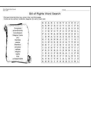 Bill of Rights Word Search Printable Image