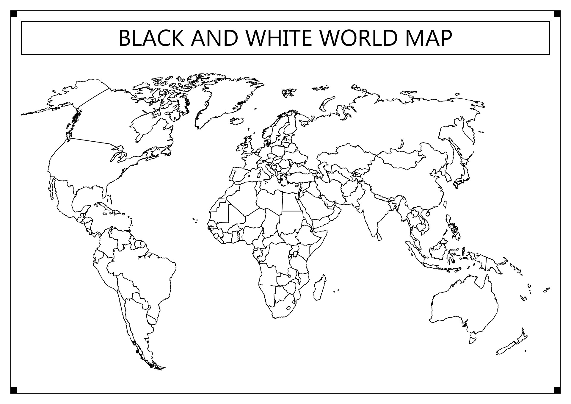Black and White World Map Printable Image