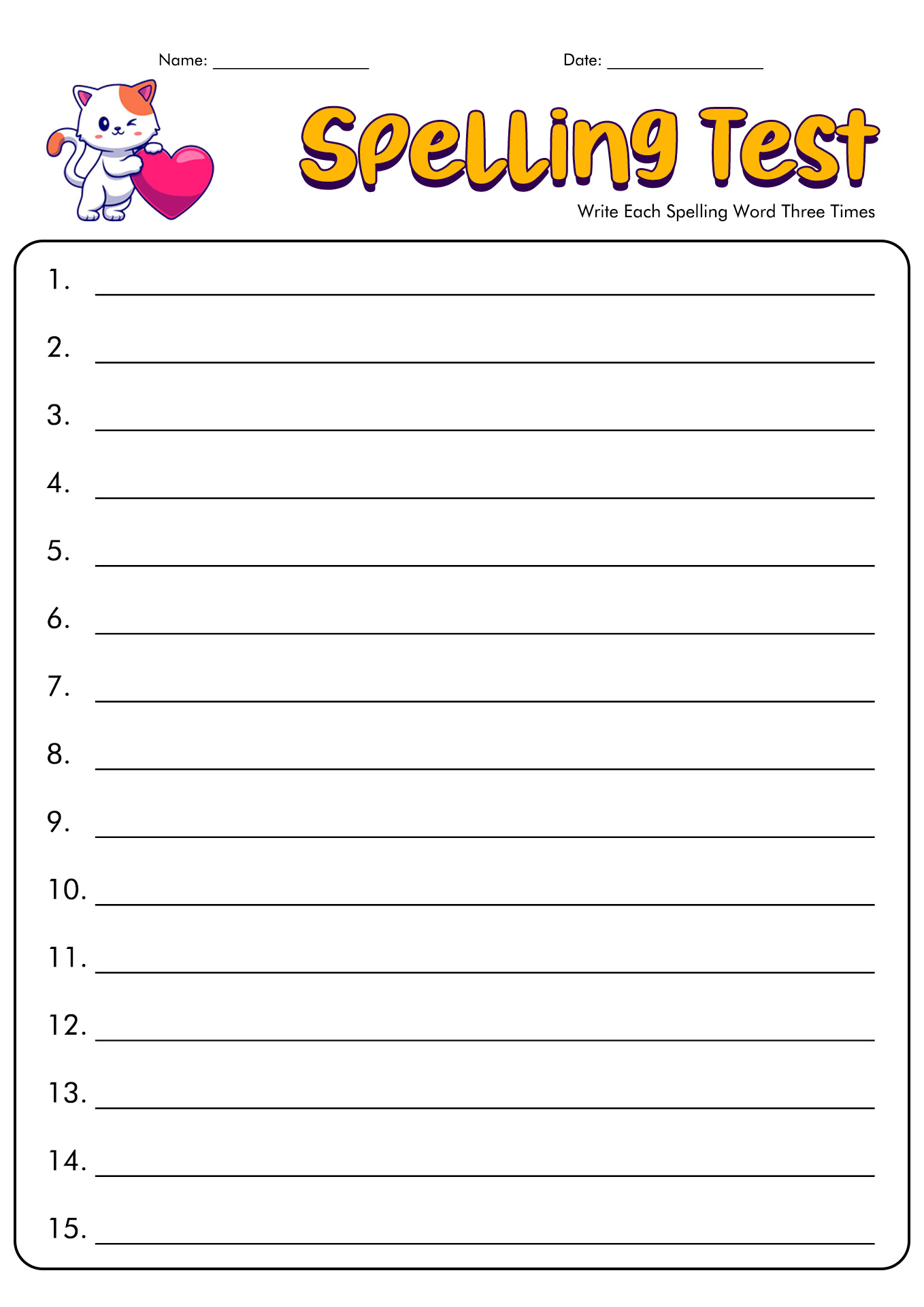 Blank Spelling Test Form Image