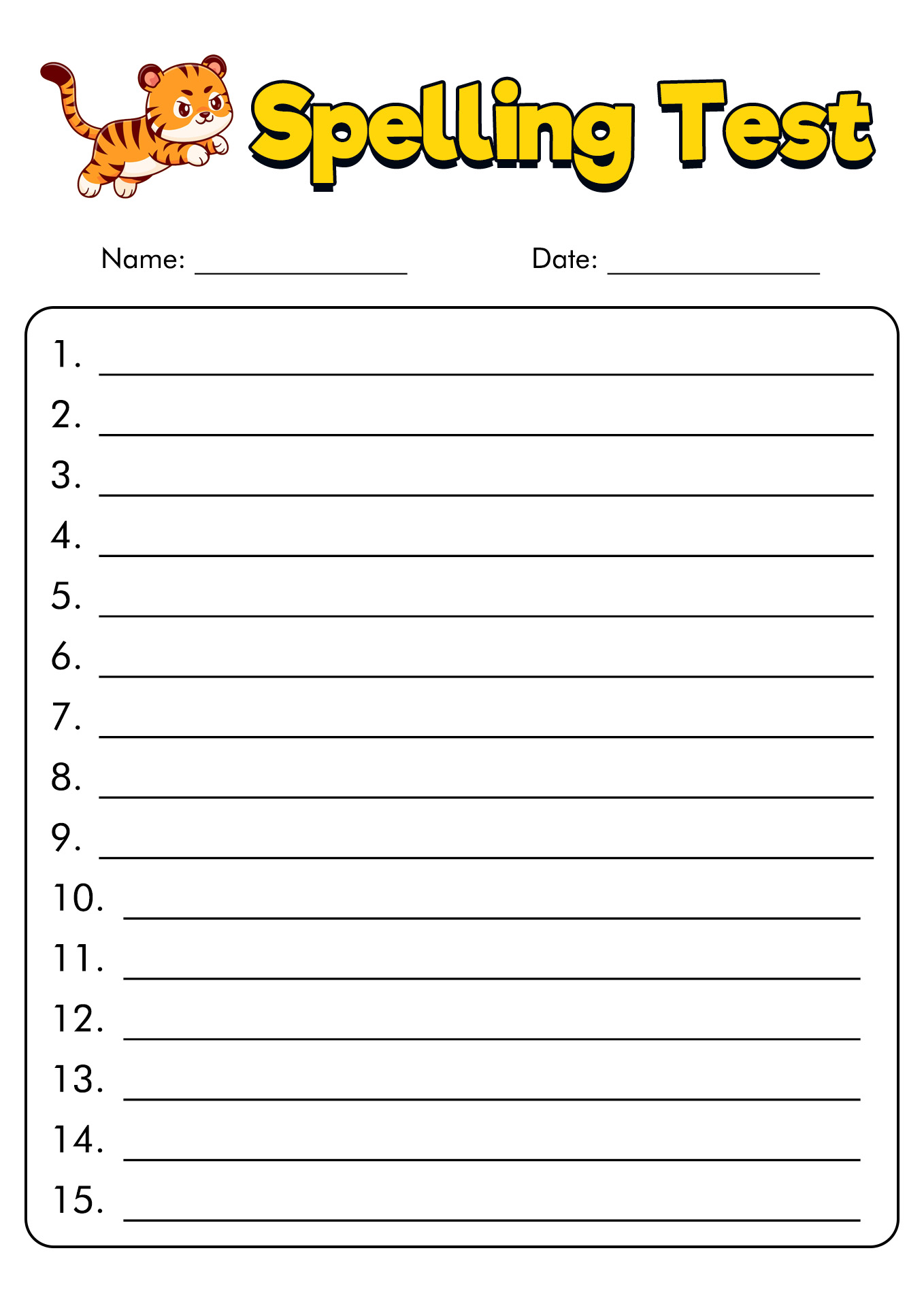 Blank Spelling Test Sheet