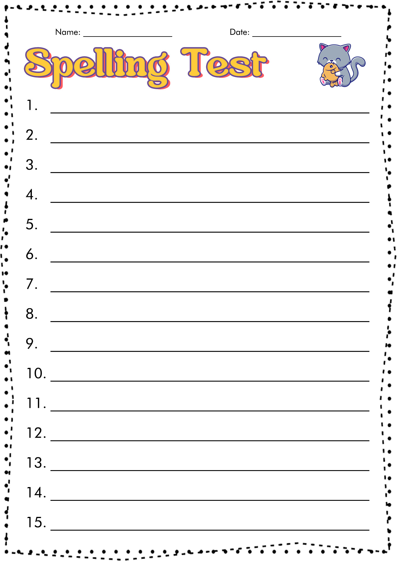 Blank Spelling Test Sheet Image