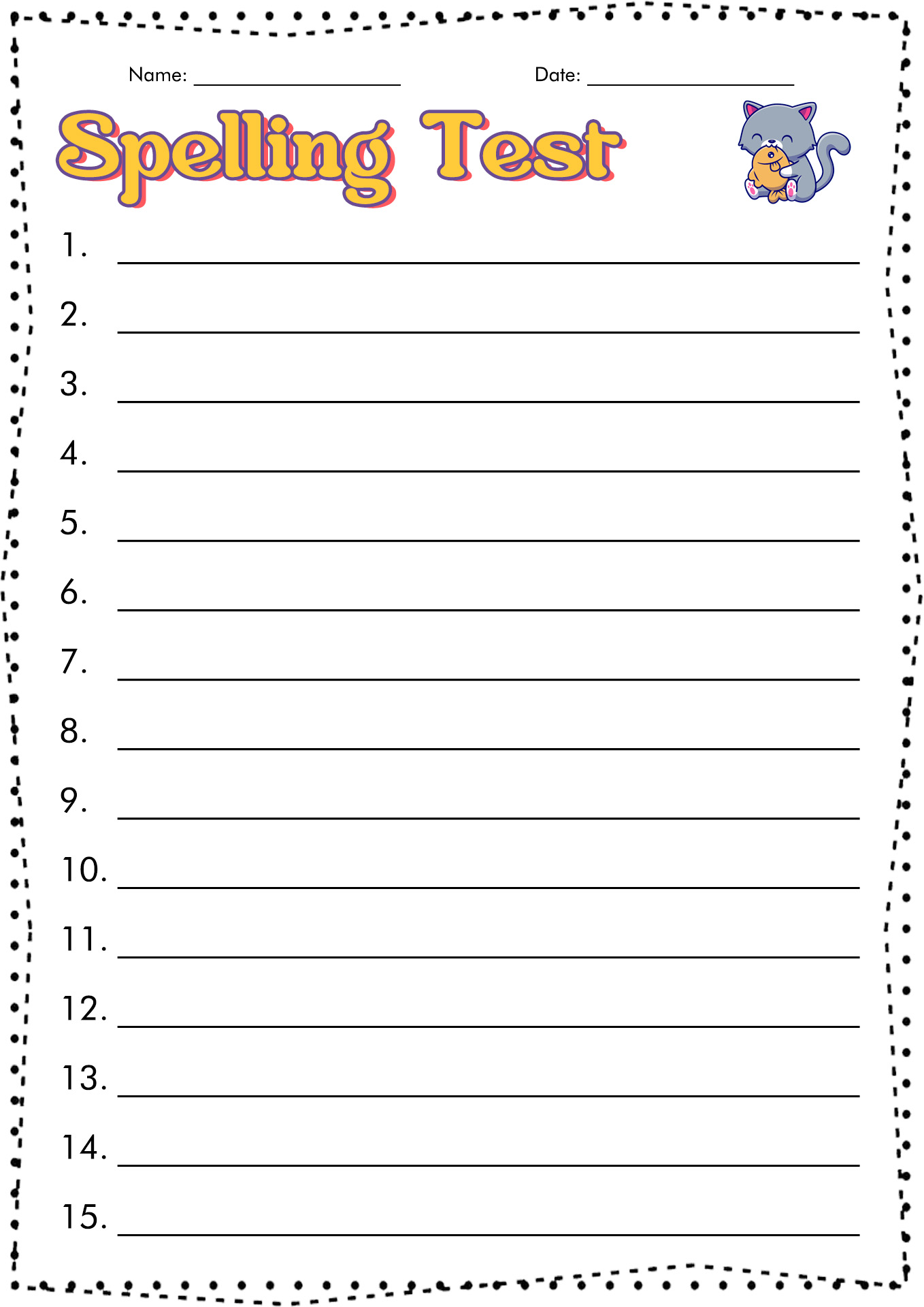 Blank Spelling Test Sheet Blank Spelling Test Sheet