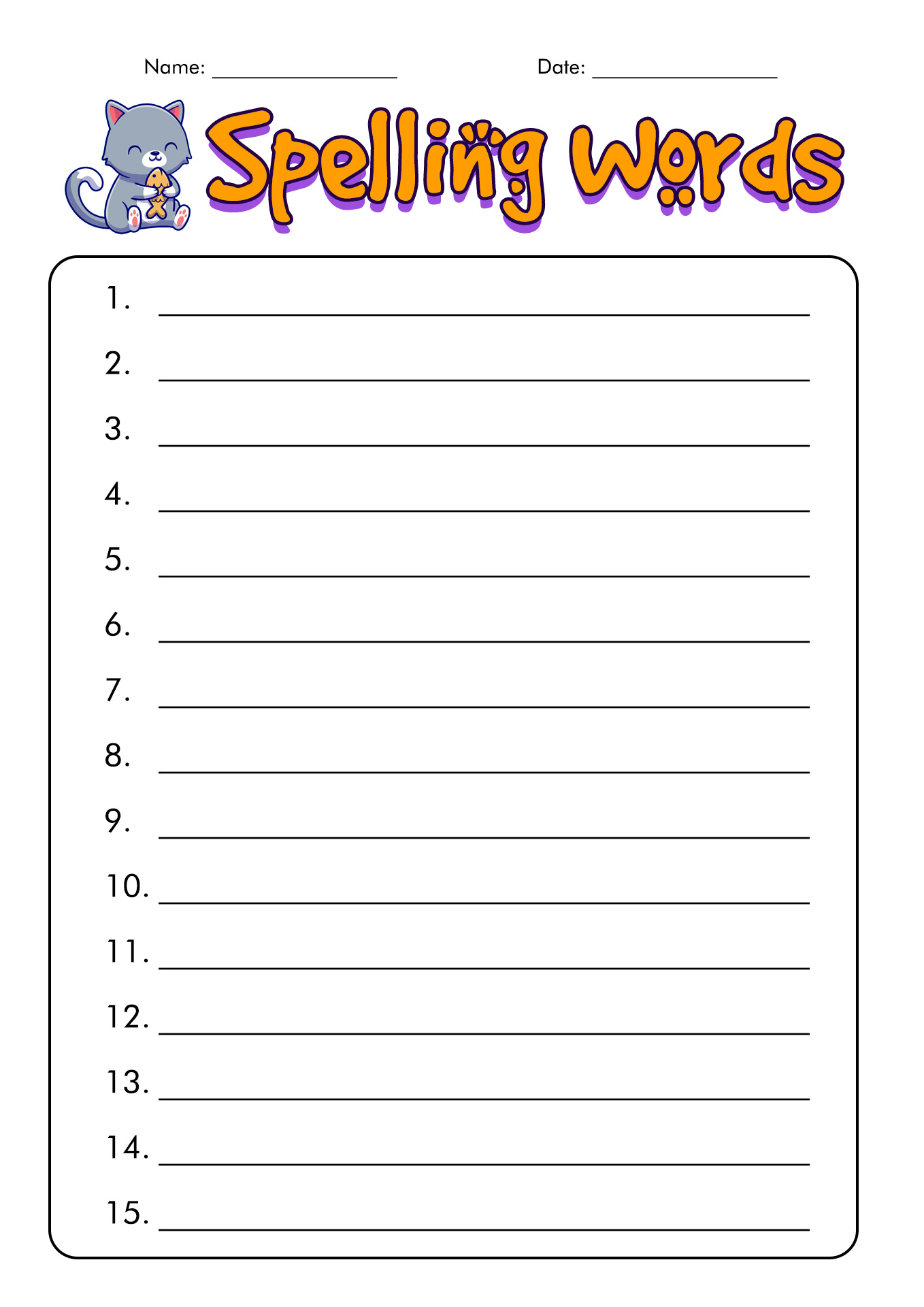 Blank Spelling Test Template Image
