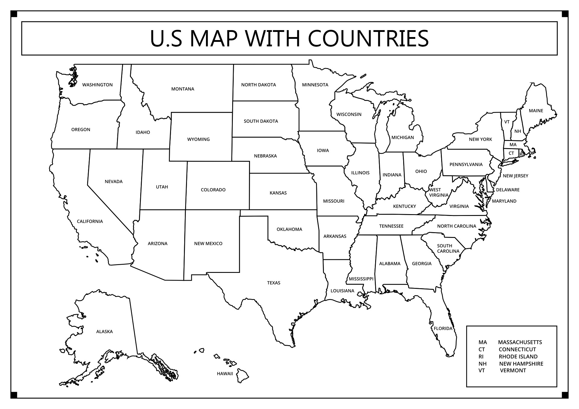 Blank US Map with States Labeled Image