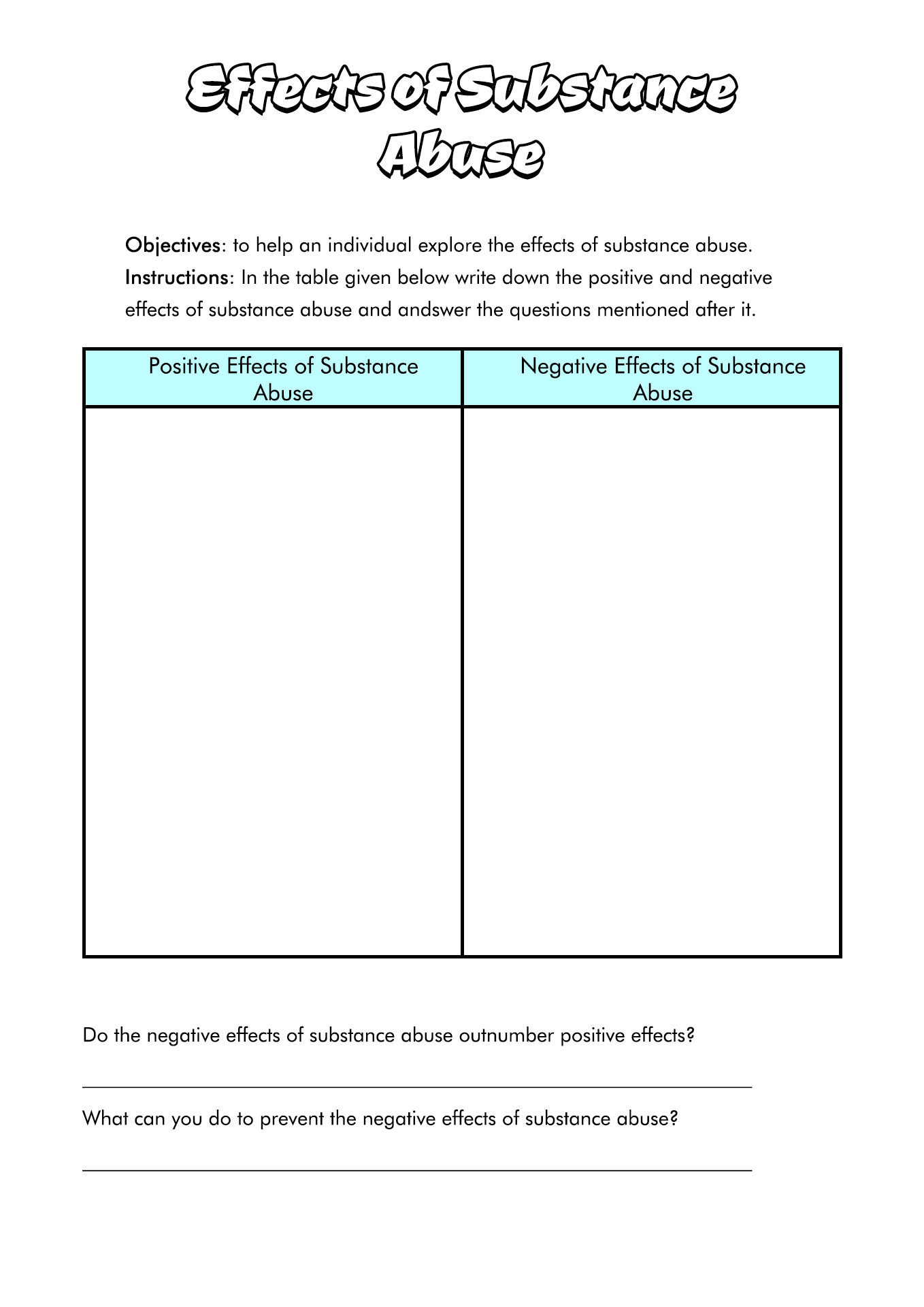 Change Substance Abuse Worksheets Image