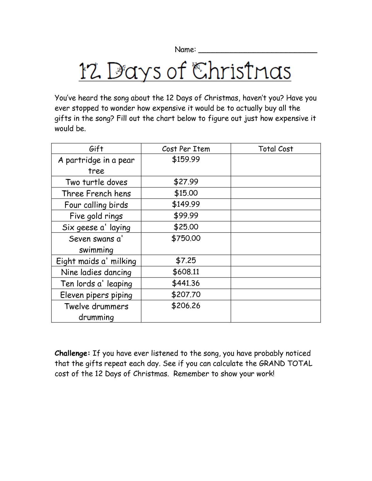 Christmas Math Worksheets Printable Image