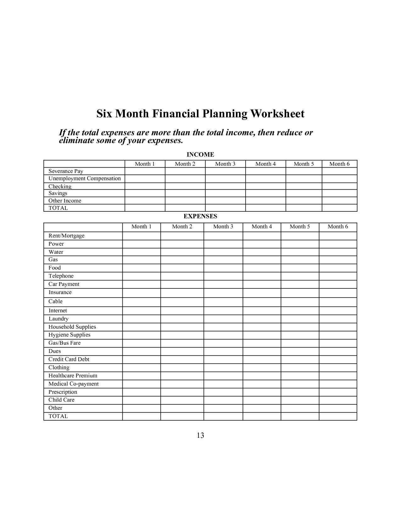 Financial Planning Worksheets Image