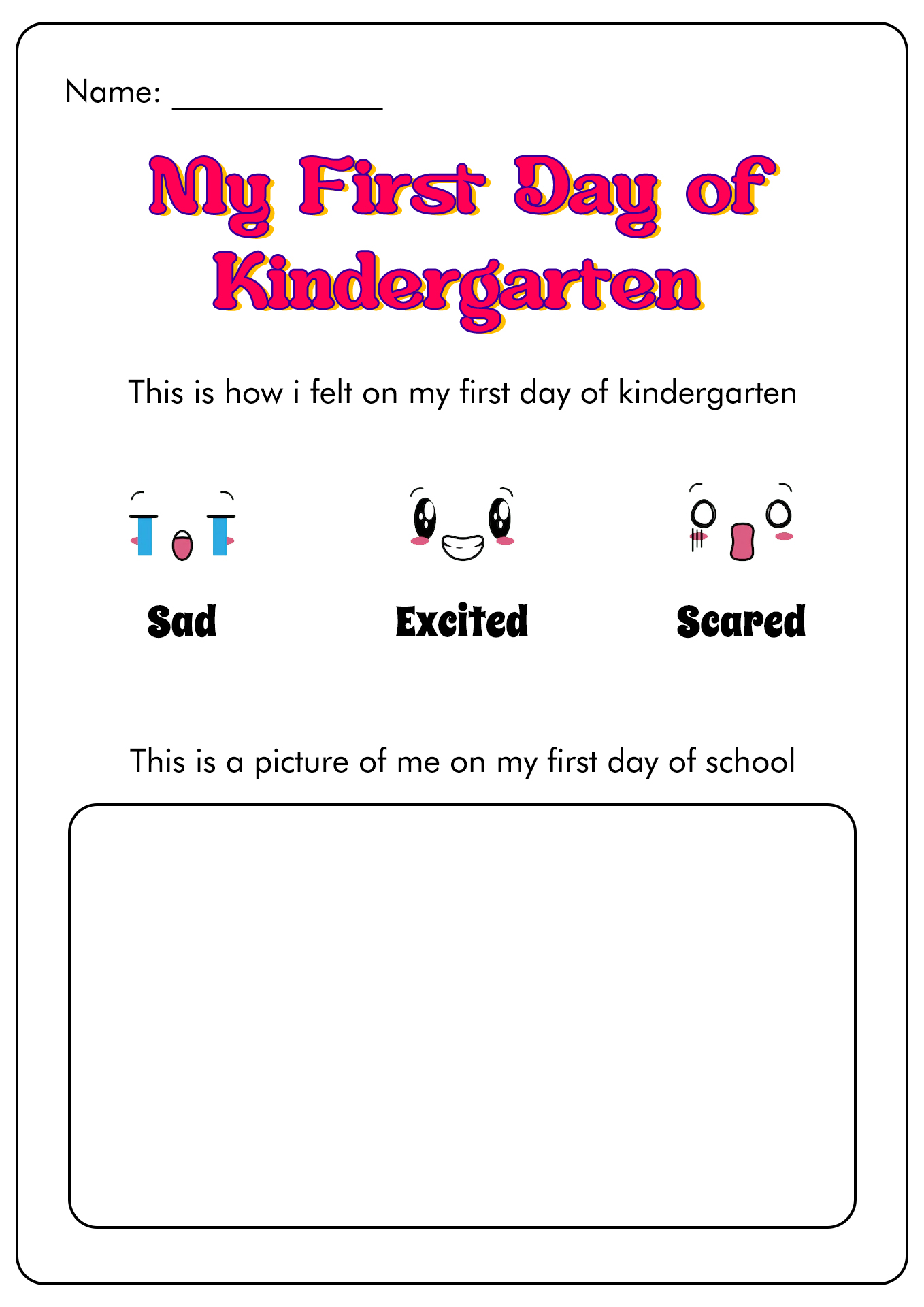 First Day Kindergarten Worksheets Image