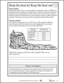Heat Conductor and Insulator Worksheets 3rd Grade Image