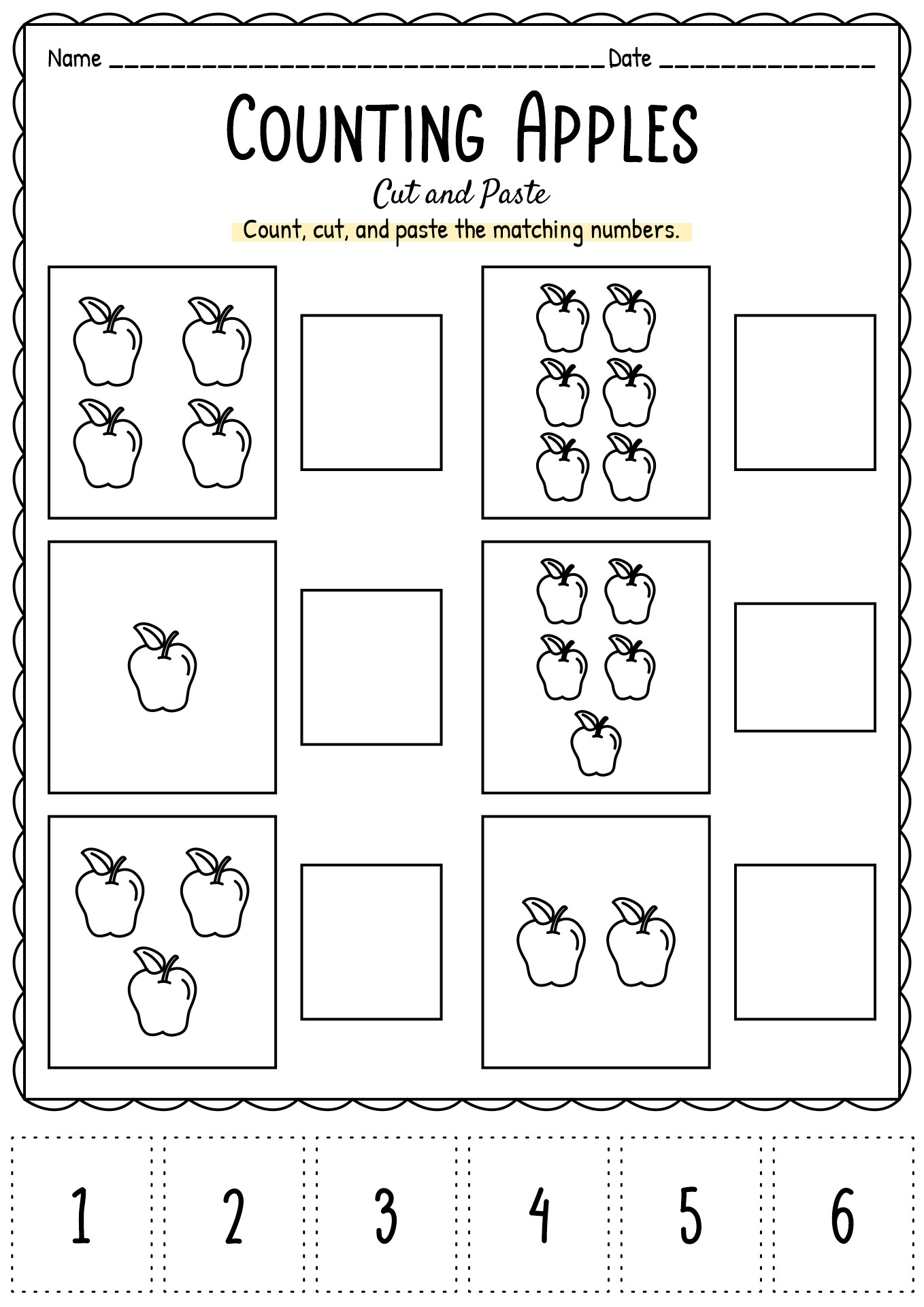 Kindergarten Counting Cut and Paste Image