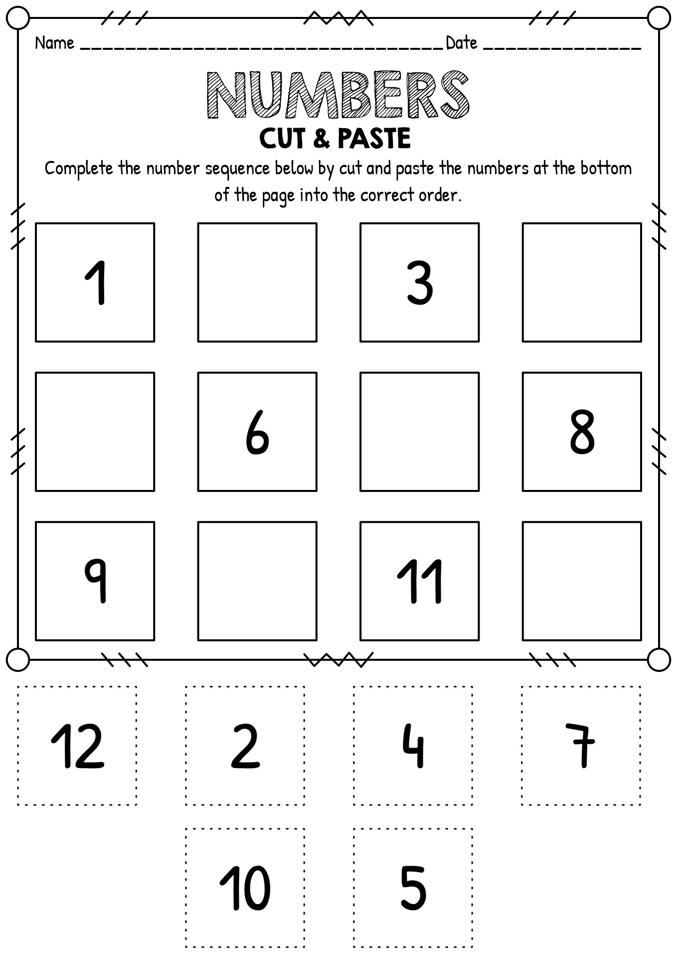 Kindergarten Cut and Paste Numbers Image