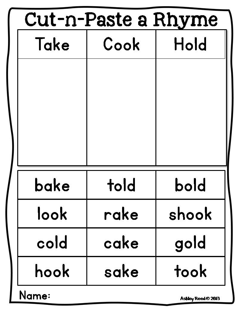 Kindergarten Rhyming Worksheets Cut and Paste Image