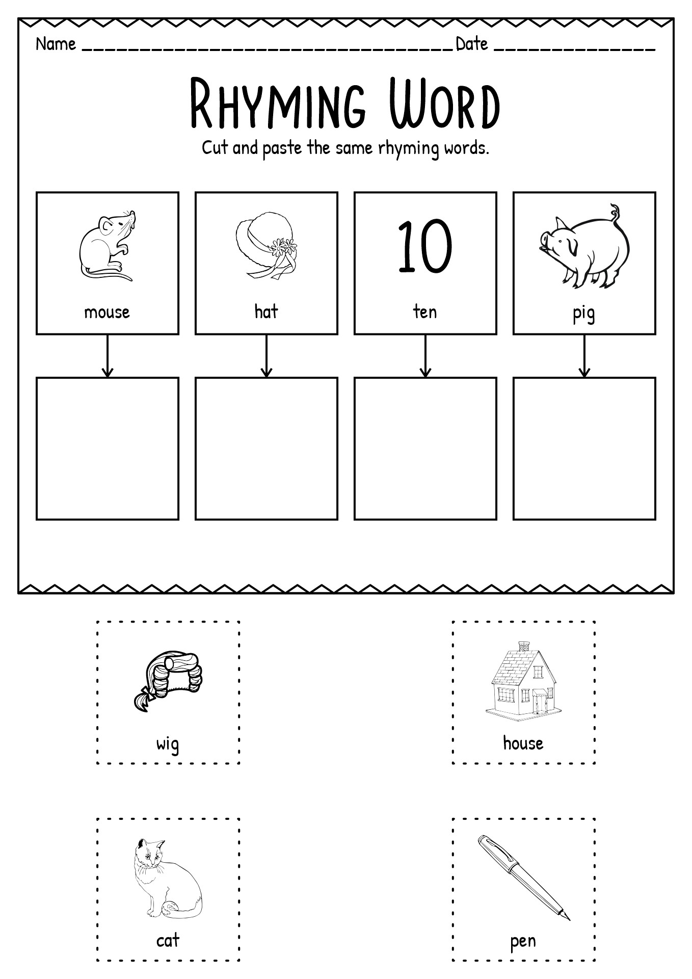 Kindergarten Rhyming Worksheets Cut and Paste Image