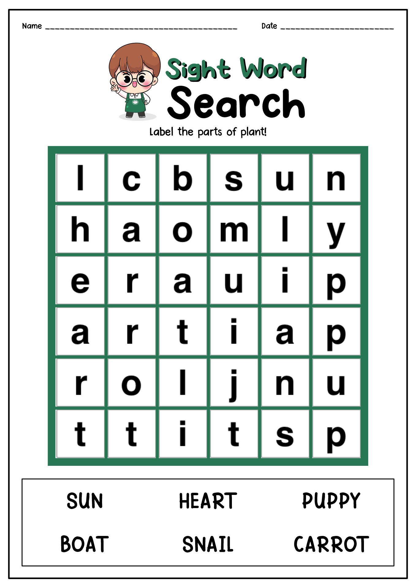 Kindergarten Sight Word Search Image